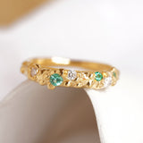 Intricate Lab-Grown Diamond & Emerald Ring