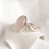 Oval Rose Quartz and Sterling Silver Statement Ring