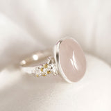 Oval Rose Quartz and Sterling Silver Statement Ring