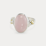 Oval Rose Quartz and Sterling Silver Statement Ring
