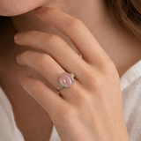 Oval Rose Quartz and Sterling Silver Statement Ring