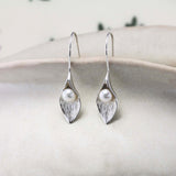Calla Lily Sterling Silver and Pearl Pendant and Earrings Set