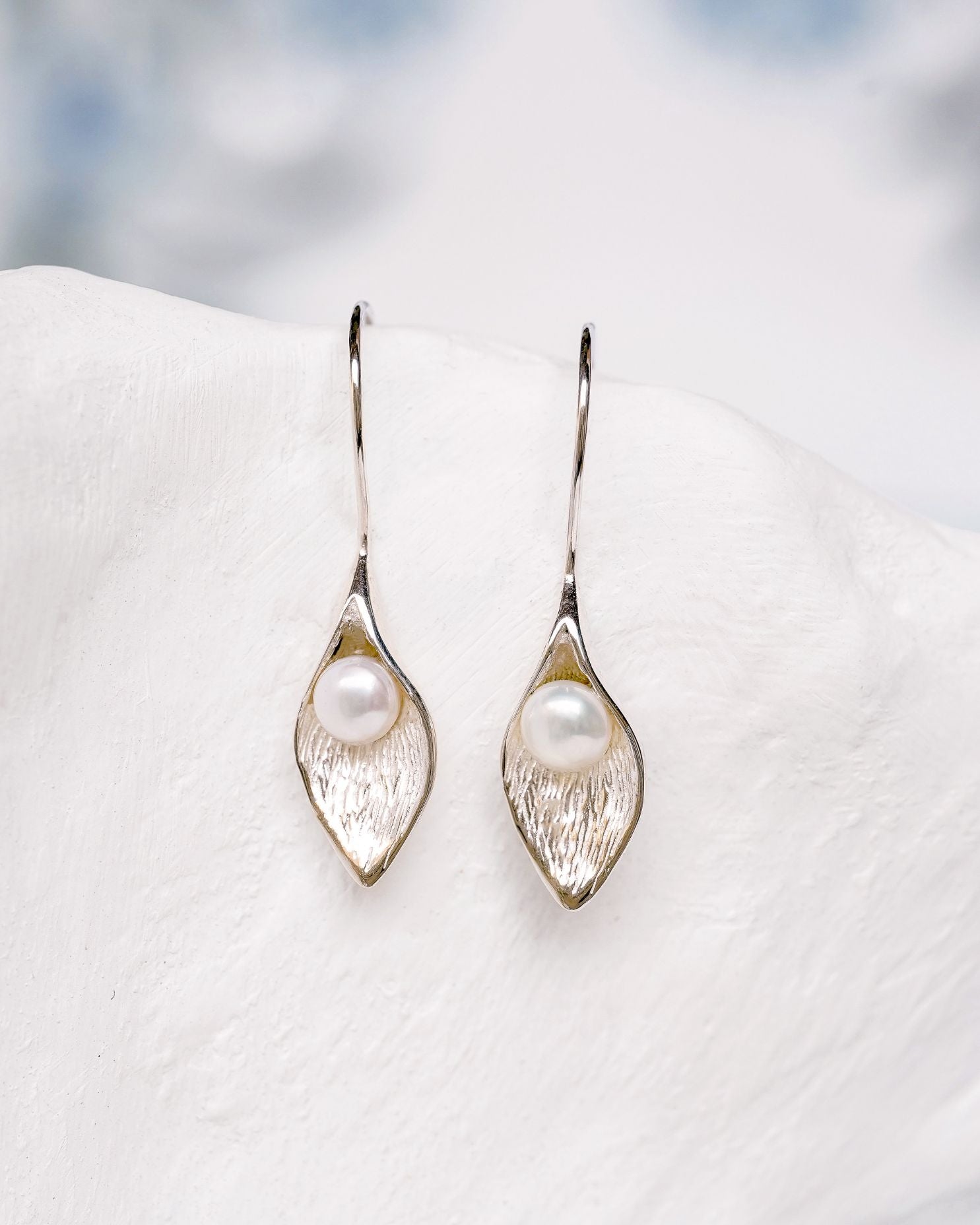 dainty silver drop earrings with pearls