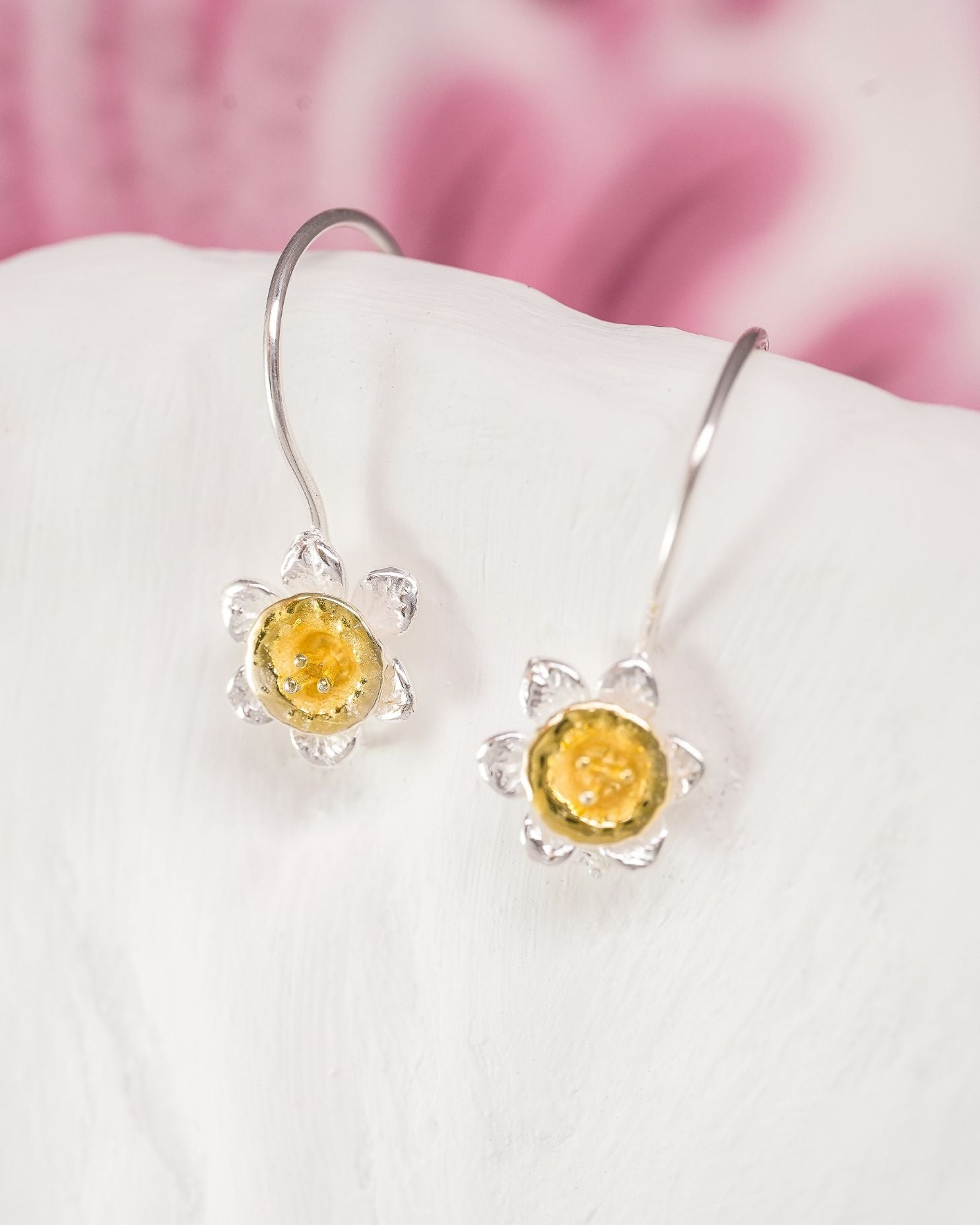 sterling silver daffodil earrings with 18kt gold