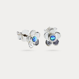 Blue Opal Flower Stud Earrings
