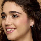 Blue Opal Silver Huggie Hoop Earrings