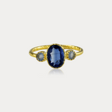 Majestic Blue Chalcedony and Kyanite Gold Statement Ring | Handmade Jewellery