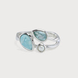Larimar, Blue Topaz and Freshwater Pearl Trio Ring