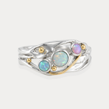 Three Fire Opal Sterling Silver Ring with Gold Accents