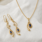 Blue Sapphire 18KT Gold Vermeil Pendant and Earrings Set