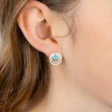 Handmade Sterling Silver Fire Opal Stud Earrings with Satin Finish