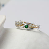 Sterling Silver Pearl and Emerald Ring