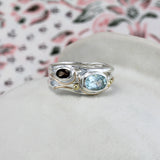 Organic Smokey Quartz and Blue Topaz Ring