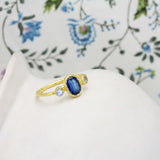 Majestic Blue Chalcedony and Kyanite Gold Statement Ring | Handmade Jewellery