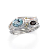 Organic Smokey Quartz and Blue Topaz Ring