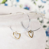 Handmade Sterling Silver Hoops With Dainty 14kt Gold Heart Earrings