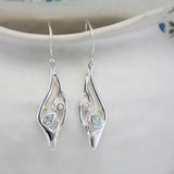 Molten Silver Blue Topaz and Pearl Statement Drop Earrings
