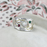 White Opal, Emerald, and Pink Tourmaline Ring
