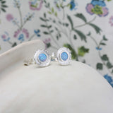 Textured Sterling Silver Blue Fire Opal Stud Earrings