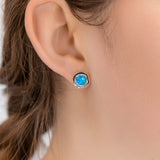 Handmade Blue Opal Silver Stud Earrings
