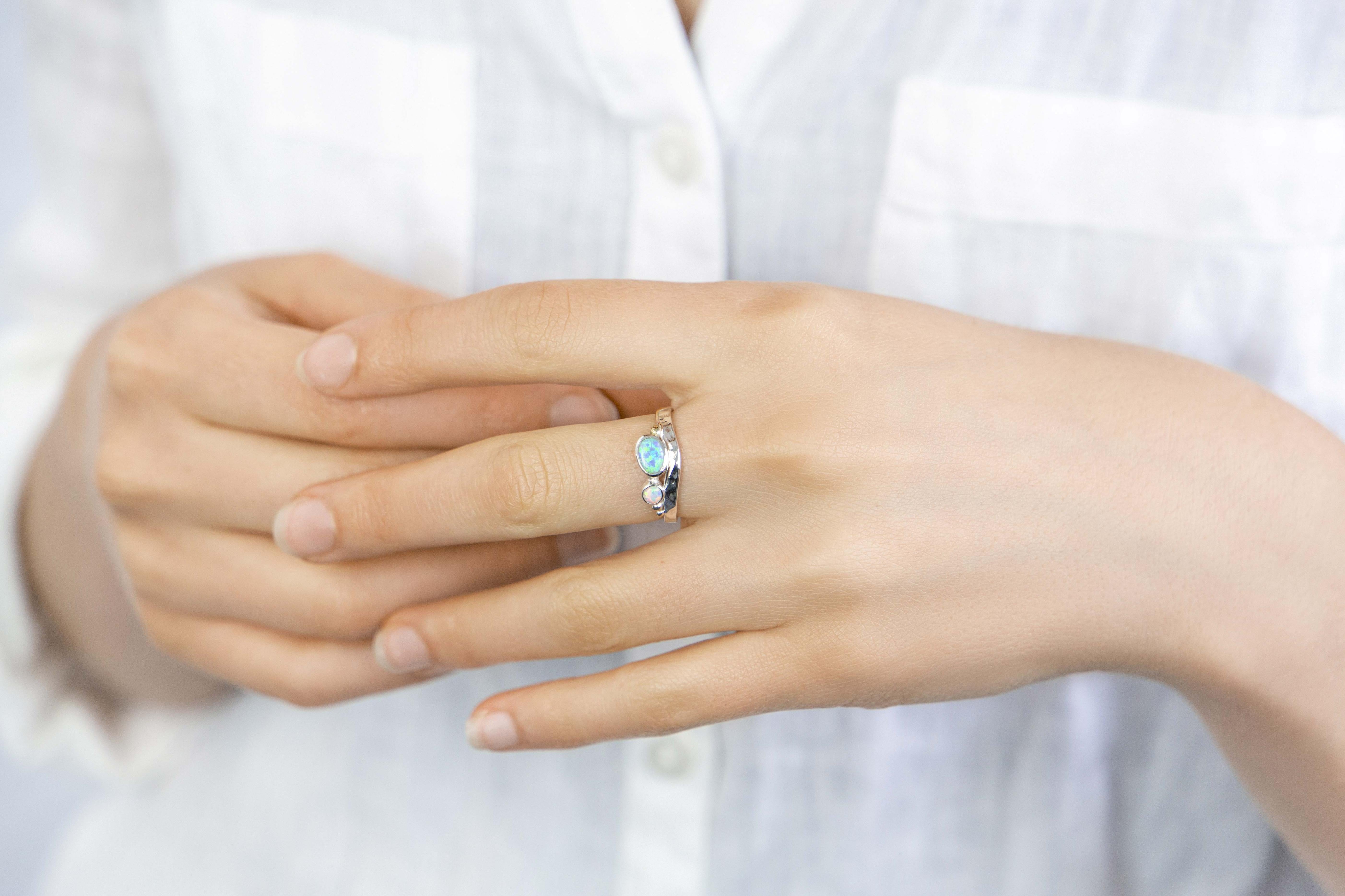 White and Blue Opal Ring
