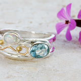 Blue Topaz and Opal Gemstone Ring