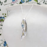 Handmade Flowing Blue Topaz and Pearl Organic Silver Pendant