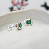 Handmade Silver & Gold Emerald Stud Earrings with 14kt Gold