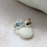 Organic Smokey Quartz and Blue Topaz Ring