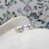 Handmade Sterling Silver Blue Topaz Stud Earrings with 14kt Gold