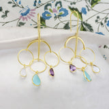 Rainbow Moonstone, Aqua Chalcedony and Amethsyt Statement Earrings