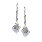 Handmade Elegant Silver Lily Drop Earrings with 14kt Gold Details