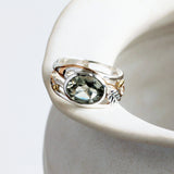 Green Amethyst Ring with Leaf Design