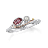 Dainty Pink Tourmaline and Pearl Ring