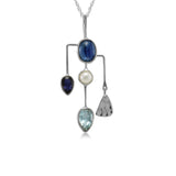 Kyanite, Iolite, Pearl, and Blue Topaz Contemporary Gemstone Necklace