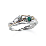 Sterling Silver Pearl and Emerald Ring