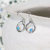 Handmade Circular Silver Blue Fire Opal Earrings with 14kt Gold Details