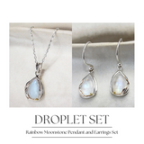 Rainbow Moonstone Droplet Pendant and Earrings Set