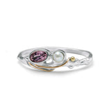 Dainty Pink Tourmaline and Pearl Ring