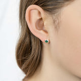 Handmade Silver & Gold Emerald Stud Earrings with 14kt Gold