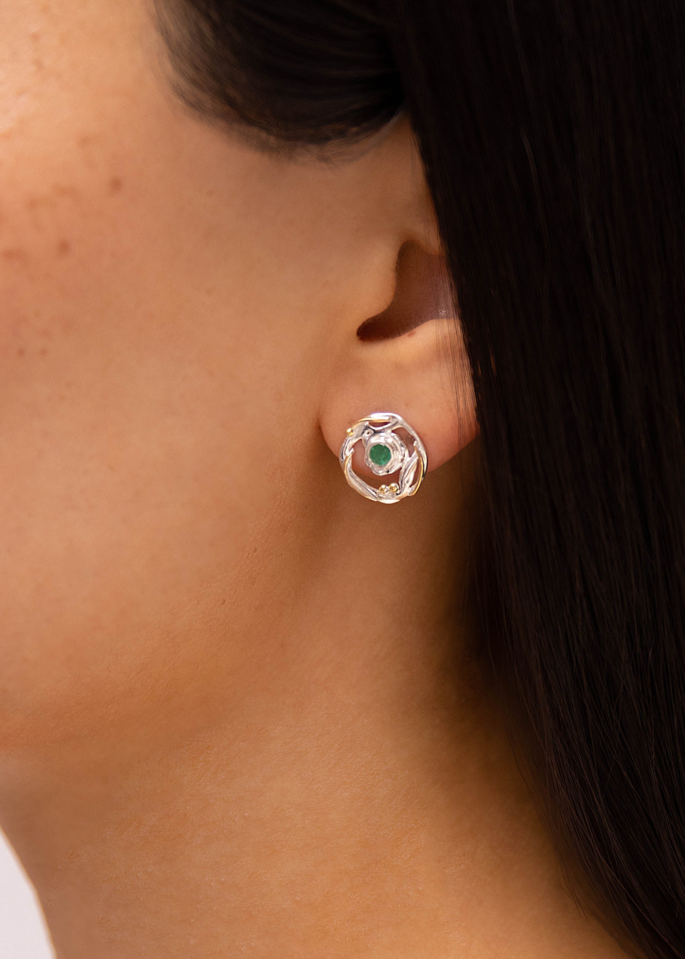 Emerald Stud Sterling Silver Earrings