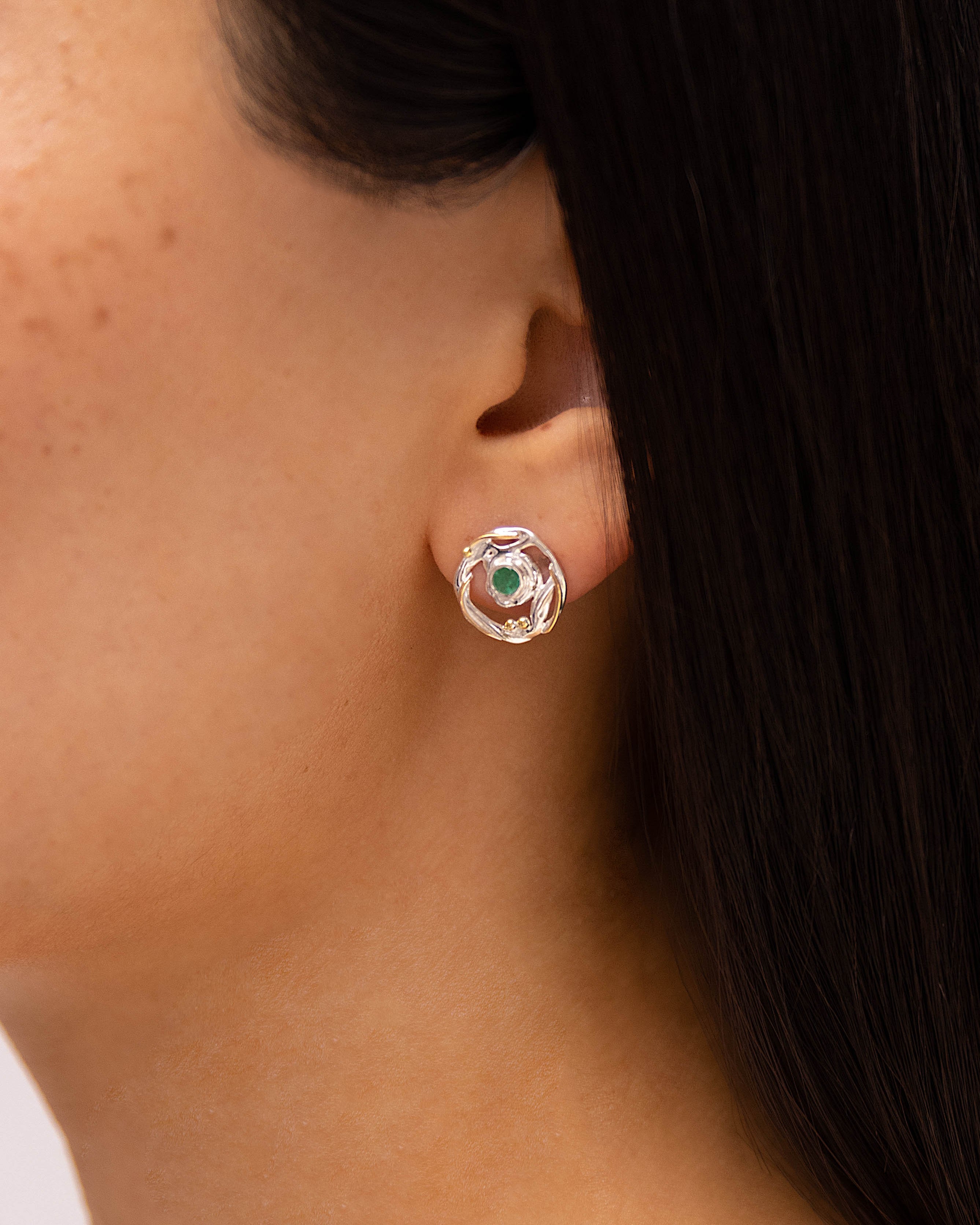 Emerald Stud Sterling Silver Earrings