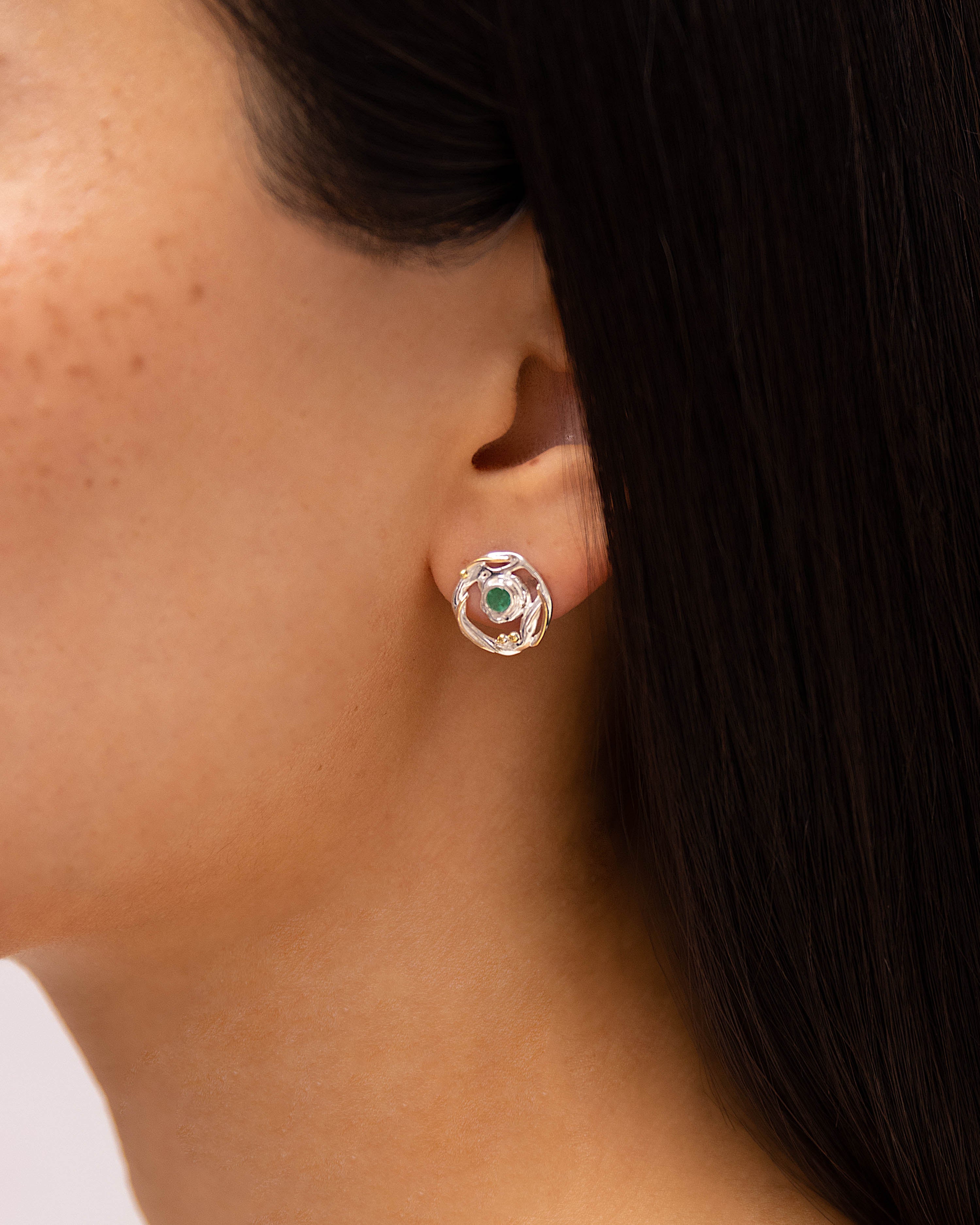 Emerald Stud Sterling Silver Earrings