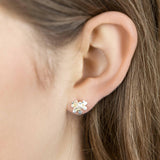 Dainty Silver Flower Stud Earrings with Gold plated centers
