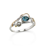 Dainty Pearl and Blue Topaz Ring