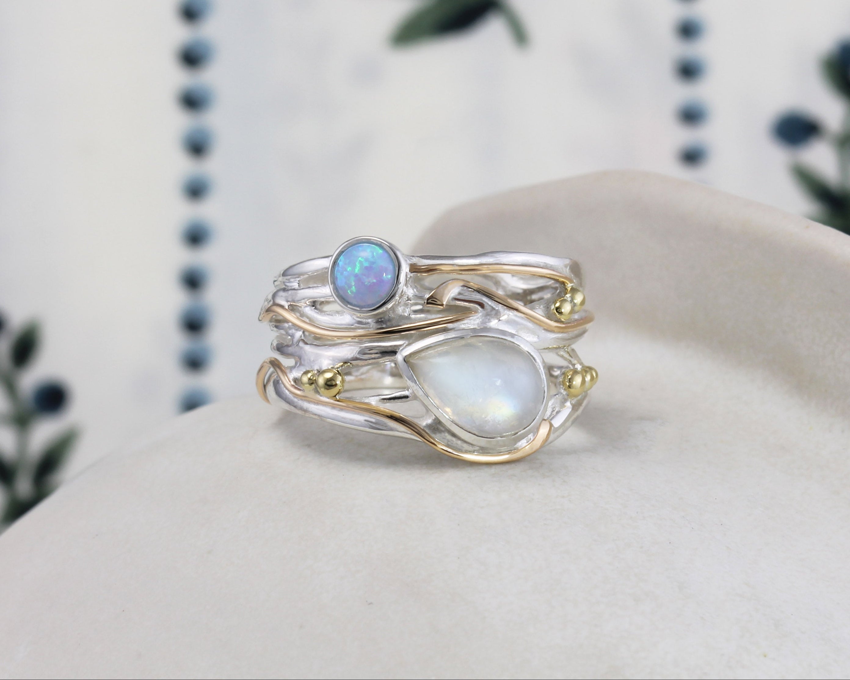 Unique rainbow moonstone ring