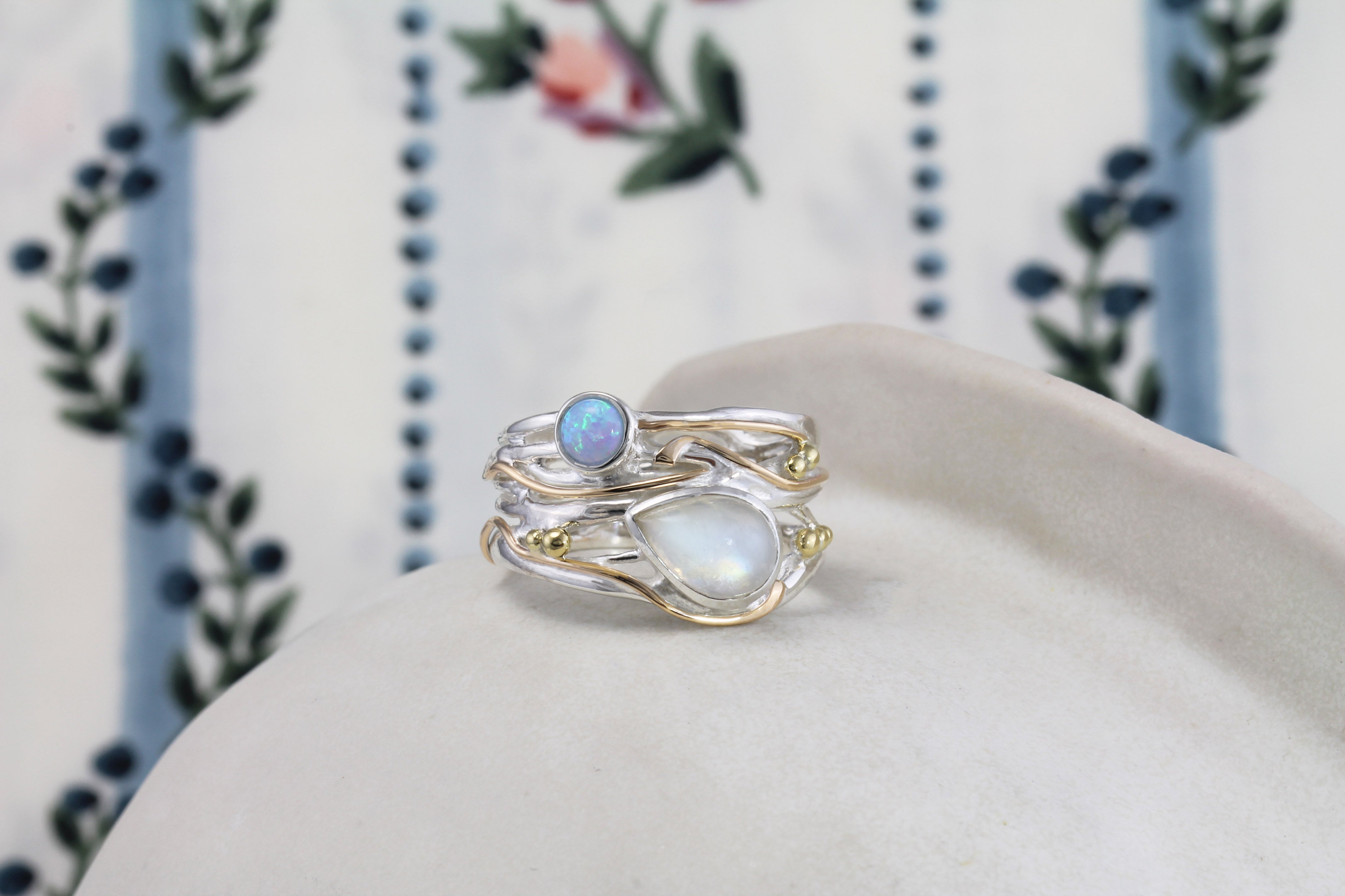 Unique rainbow moonstone ring