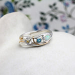 Blue Topaz and White Opal Flower Ring