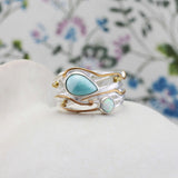 Blue Larimar and White Opal Ring