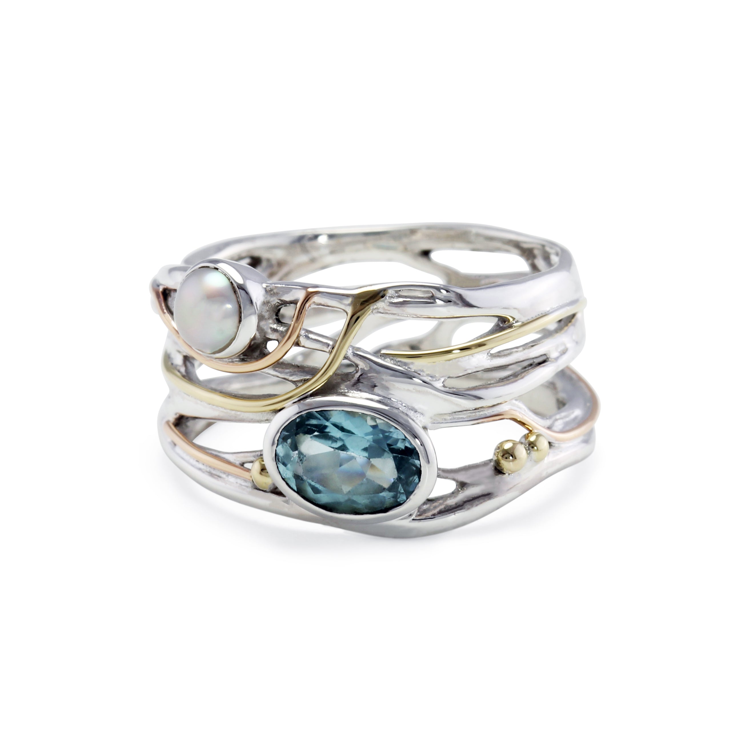 Blue Topaz and Pearl Unique Ring